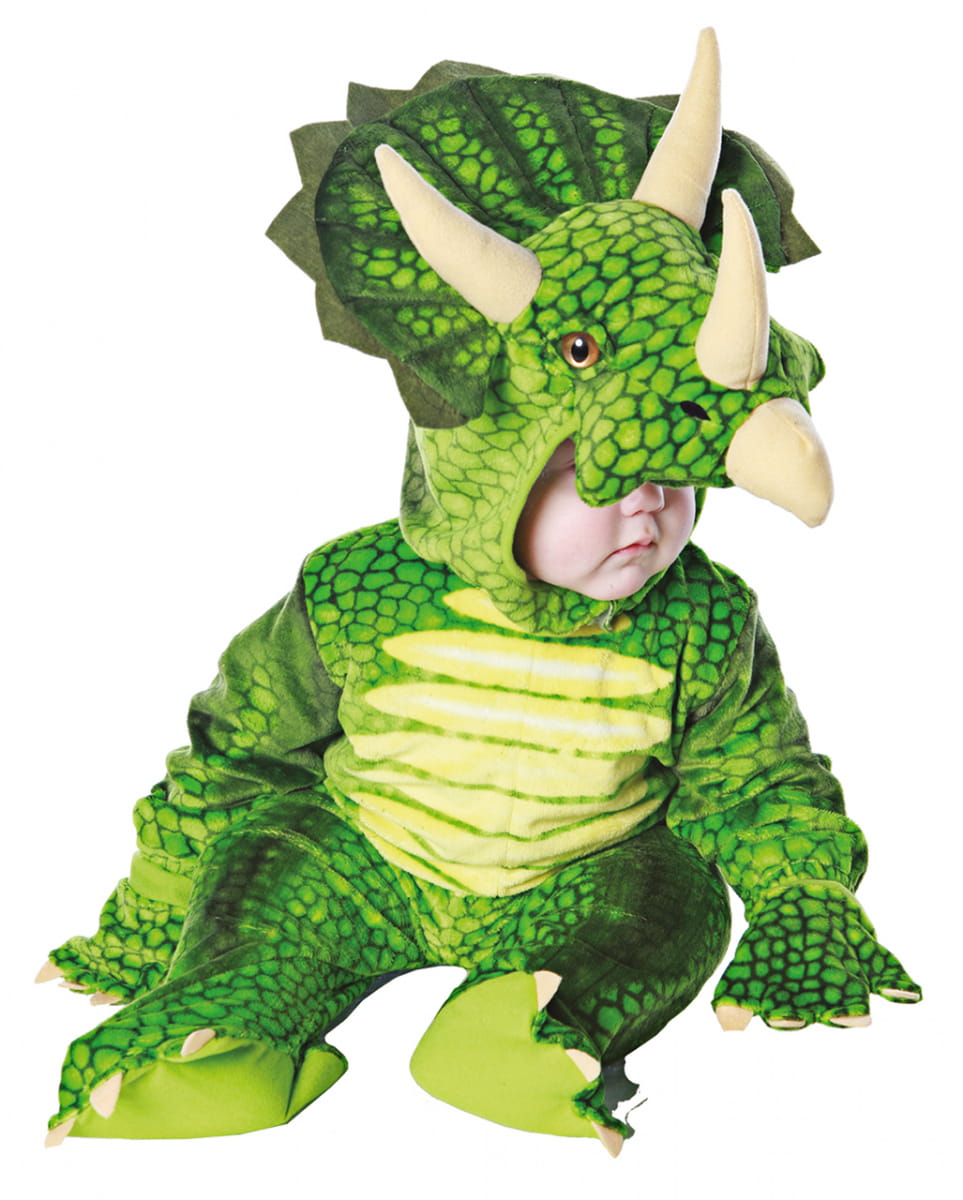Grünes Triceratops Dinosaurier Faschingskostüm für Kleinkinder & Babys - Bild 3 von 6
