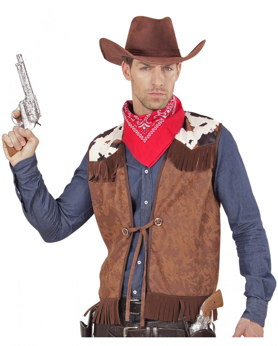 Braune Cowboy Weste mit Fransen im Wildleder Look