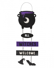 All Witches Welcome Witch Cauldron Hanging Sign 30cm 