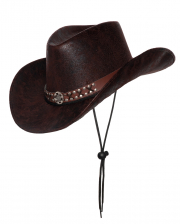 Brauner Cowboyhut mit verziertem Hutband & Kordel 