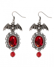 Fledermaus Kostüm Ohrringe mit Roten Schmuckstein 