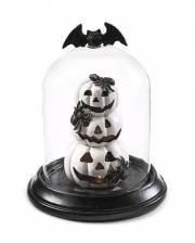 Bat & Pumpkin Halloween LED Glass Bell Jar 13cm 