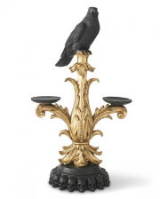 Golden Gothic Candlestick With Raven 55cm 