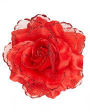 Barrette Red Glitter Rose 