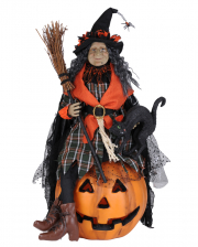 Halloween Hexe mit Katze & beleuchtetem Kürbis 68cm 