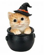 Halloween Kitten In Witch Cauldron 15cm 
