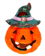 Halloween Keramik Kürbis mit LED 12x9cm 