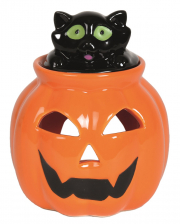 Halloween Kürbis mit Katze Teelicht Duftlampe 13cm 