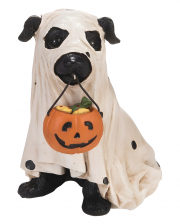 Hund im Geist Kostüm mit Kürbiseimerchen 13cm 