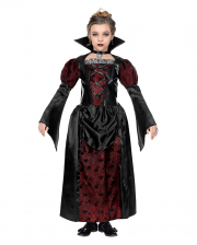Kinderkostüm Vampir Queen Kleid schwarz/rot Draculina Halloween Blutsauger 