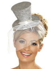Mini Hat Silver with Tulle 