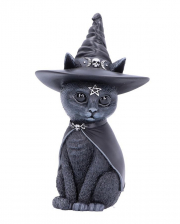Okkulte Katzenfigur mit Hexenhut 