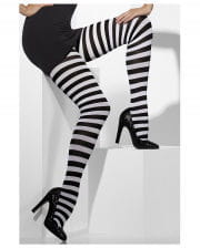 Ladies Black And White Striped Fancy Dress Witch Halloween Costume Stockings
