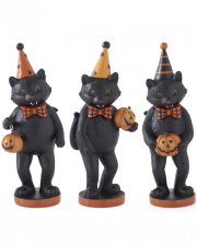 Schwarze Katze mit Kürbis & Partyhütchen 23cm 