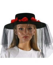 Black Widow Hat With Roses & Veil 