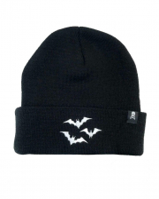 Schwarze Beanie mit weißen Fledermäusen