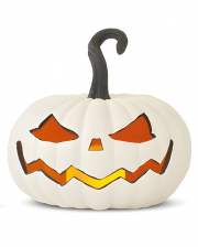 Spooky Halloween Pumpkin White With Flickering LED Flame 