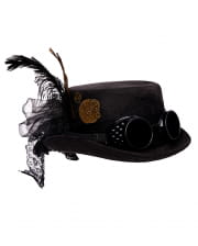 Steampunk Hat With Goggles Black 