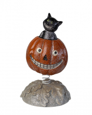 Vintage Halloween Bobble Head Pumpkin With Cat 15cm 