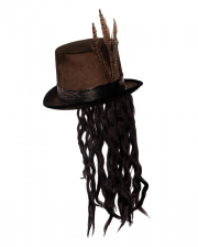 Voodoo Hat With Dreadlocks & Feathers 