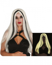 White And Black Fluorescent Long Hair Wig 