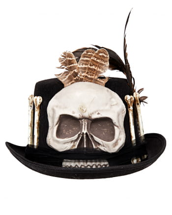 Kids Grey Voodoo Distressed Top Hat with Skull and Bones Detail Costume Accessory main image 0