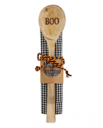 "Boo" Wooden Spoon & Tea Towel Set 