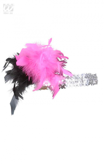 Flapper Feather Headdress Silber / Pink / Schwarz