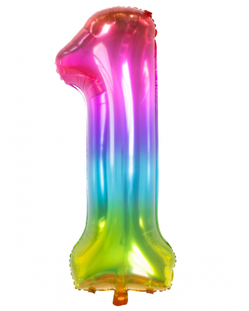 Folienballon Zahl 1 Regenbogen 
