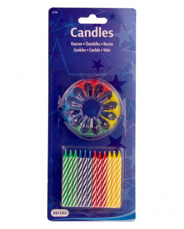 24 Birthday Candles With Holder 