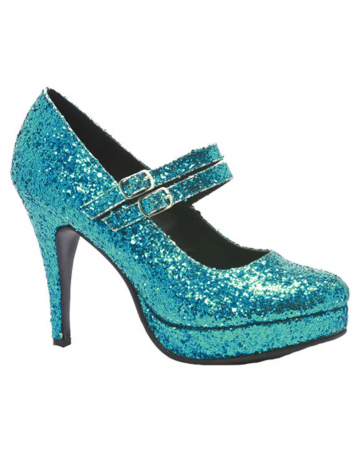 Glitter Mary Janes Pumps Blue | Glistening Costume Shoes | Horror-Shop.com