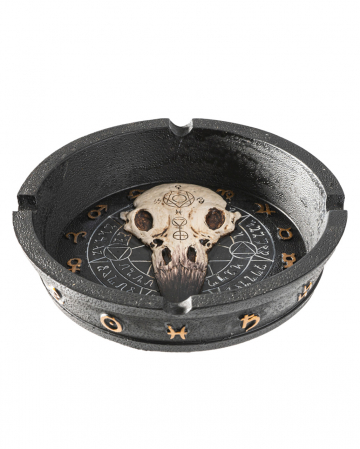 Gothic Ashtray With Raven Skull 