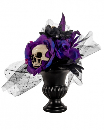 Gothic Flower Arrangement With Purple-black Roses & Skull 30cm ...