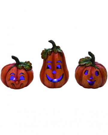 Halloween Pumpkin Decorative Figure In Wood Look Set Of 3 
