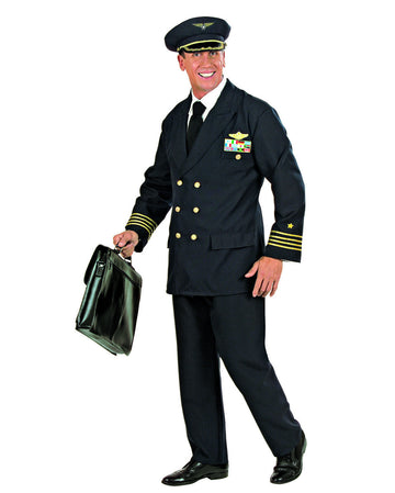 Underwraps Men’s Pilot Costume – Flying High Deluxe Vinyl Jacket With Embroidered Patches & Faux Fur Collar