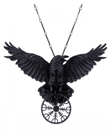 Black Raven Necklace With Rune 
