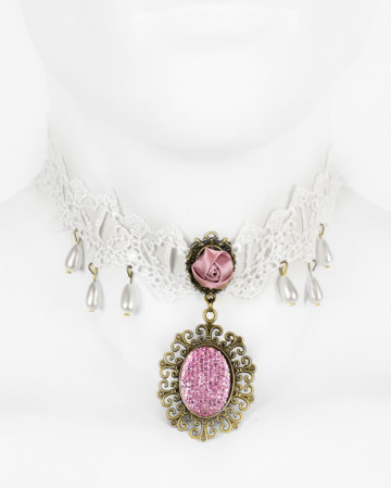 Victorian Necklace With Pink Gemstone 