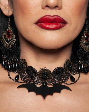 YAFEINI Fledermaus Halskette 925 Sterling Silber – Mit Rubin, Gothic Schmuck Für Halloween
