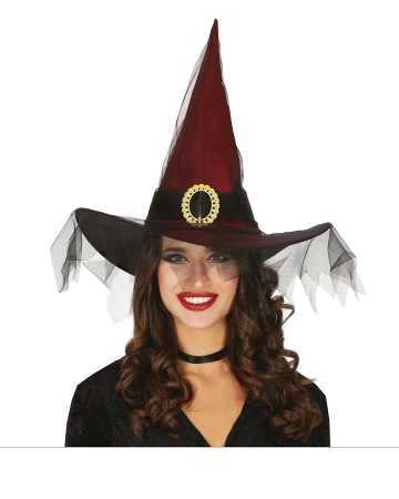 Wine Red Witch Hat With Tulle \u0026 Big 