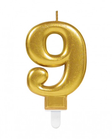 Number Candle 9 Metallic Gold 