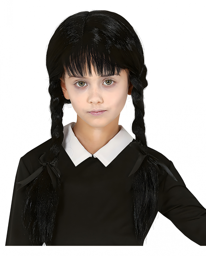 Wednesday Addams Perücke Schwarz - Gothic Zöpfe Für Halloween & Cosplay | 55cm Länge