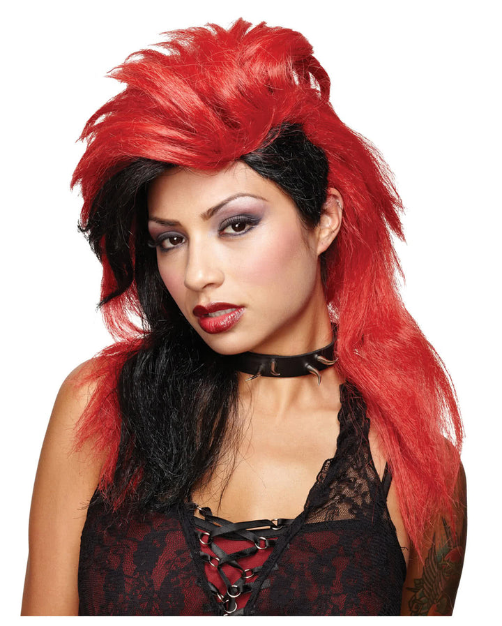Flammen-Perücke – Weiß/rot, 100% Polyester, Für Fasching & Partys