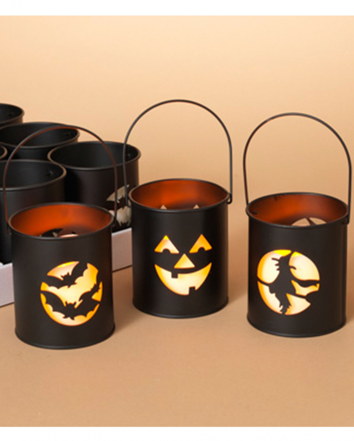 Metal Lighted Halloween Luminary Lantern 11cm Set of 3 as decoration ...