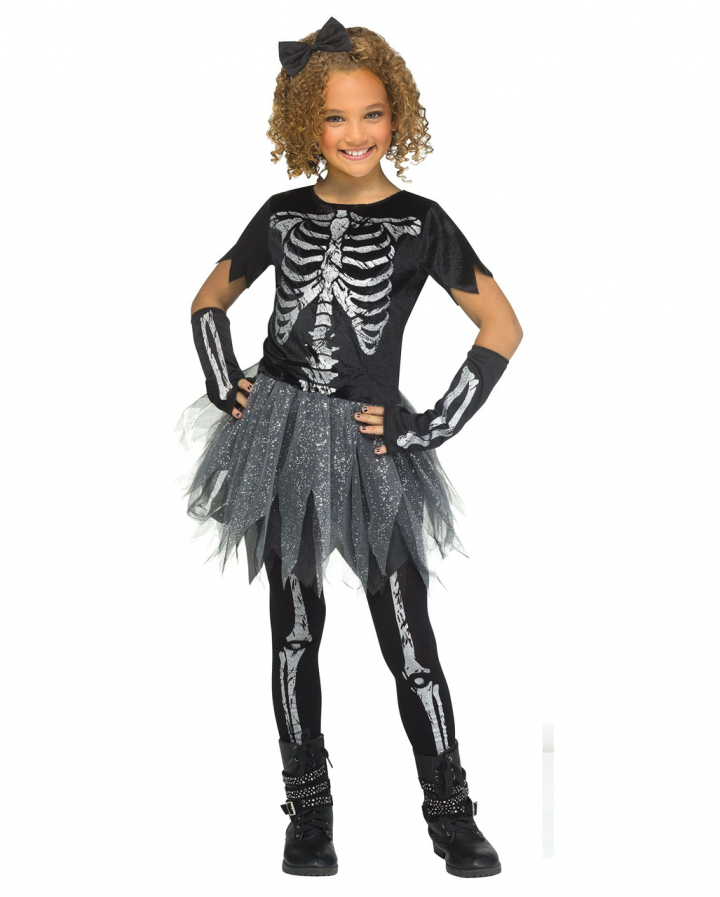 Silver Glitter Skeleton Girl Child Costume ★ | Horror-Shop.com
