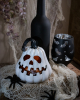 White Halloween Pumpkin With Spooky Face & LED 14cm 