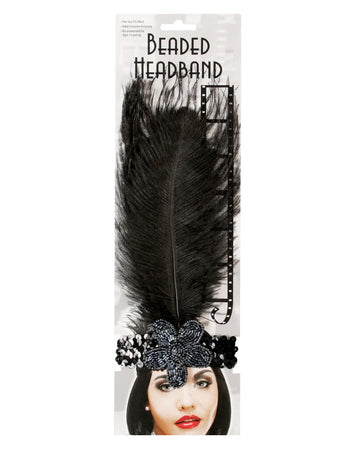 Charleston Stirnband Für Erwachsene – Silber-schwarzes Feder-Haarband Im Vintage-Stil