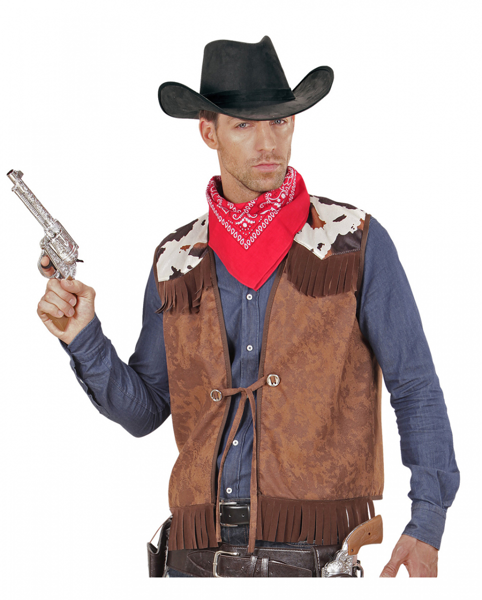 Braune Cowboy Weste mit Fransen im Wildleder Look
