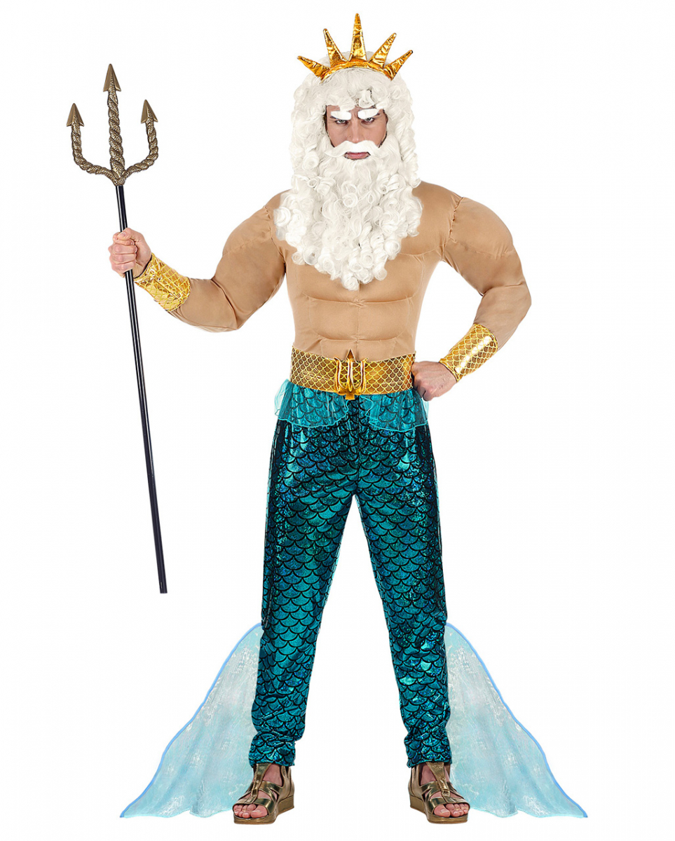 Poseidon Kostüm mit Muskelshirt, Hose, Gürtel, Armbänder Krone