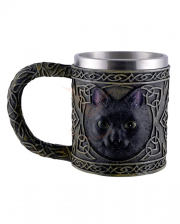 Keltischer Krug mit schwarzem Katzen Motiv