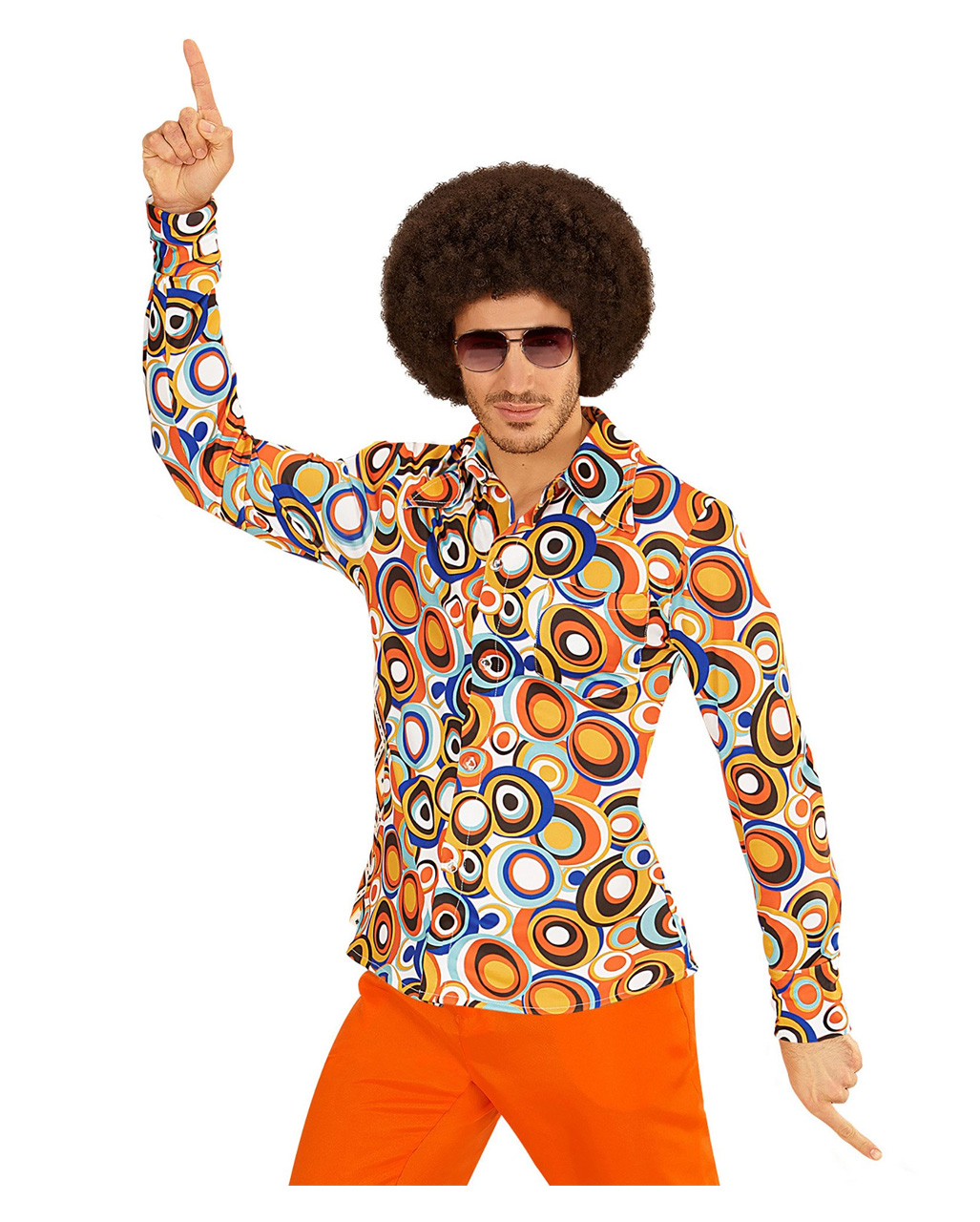 GROOVY DISCO SHIRT BLACK AFRO WIG 1970S ADULT MENS COSTUME